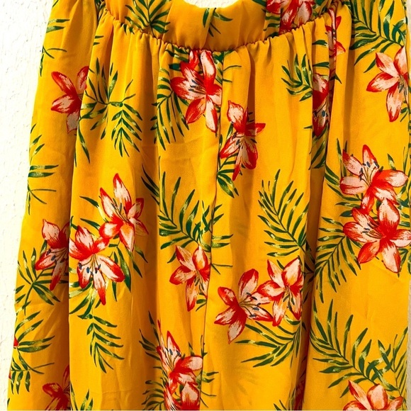 IRIS Women’s Large Hi-Low Skort Set with V-Neck Tie Crop Blouse Yellow Floral - Picture 13 of 16